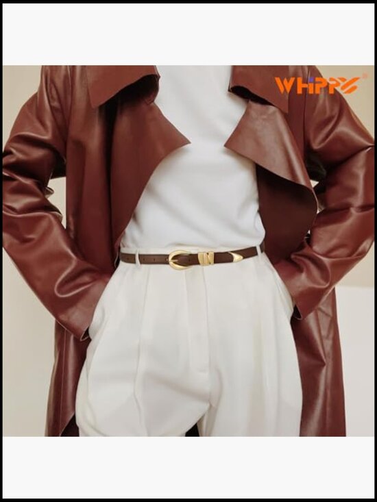 PU Leather Skinny Belt with Gold Buckle for Jeans Dresses main image 5